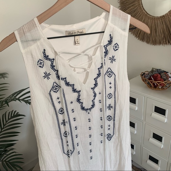 Cloth & People White Embroidered Dress Beachy Boho Small - Picture 4 of 11